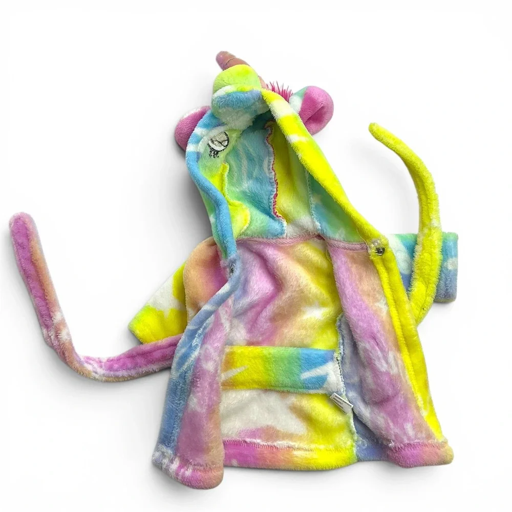 Rainbow Unicorn Fleece Robe Kids 6-7Y With Matching Doll Robe Set
